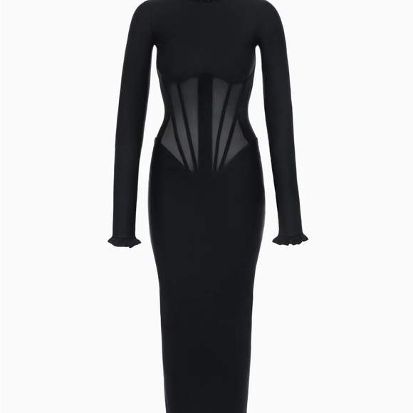 Khy Dresses & Skirts - Long-Sleeve Black Mesh-Corset Bodycon Dress